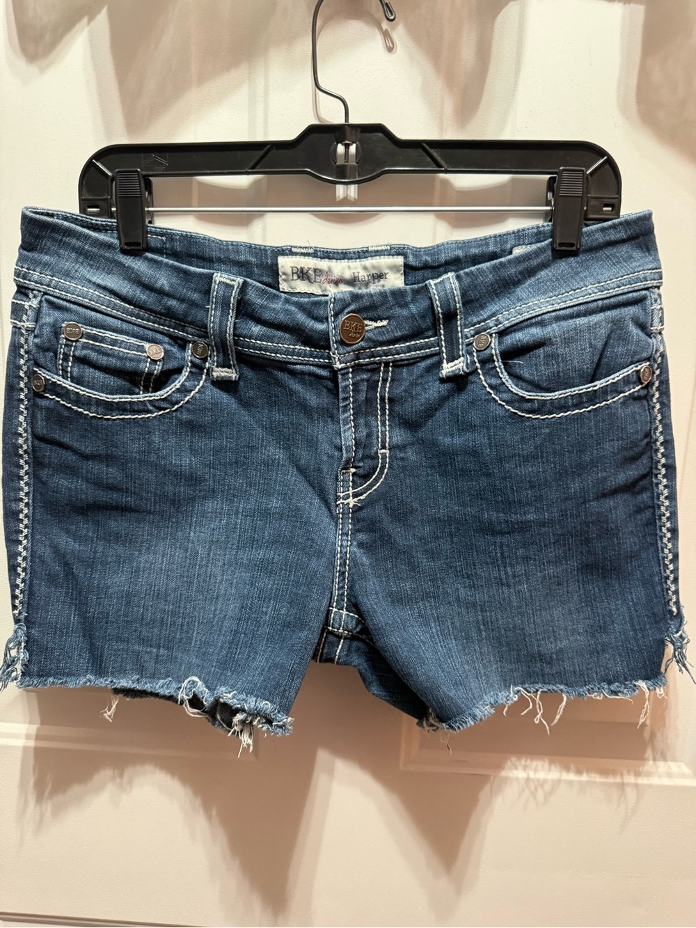 BKE Harper Cut-off Blue Frayed Hem Stretch Denim Shorts Size 30